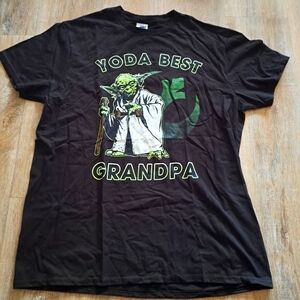 Star Wars Yoda Best Grandpa Cotton T-Shirt Black Green White Men Size Large NWOT